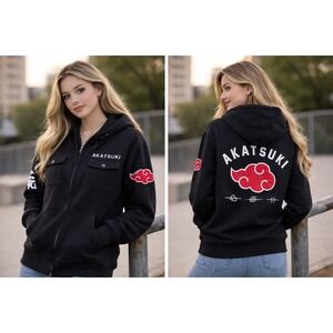 Naruto Shippuden Akatsuki Hoodie Large Black Anime Zip Up Jacket Ripple Junction